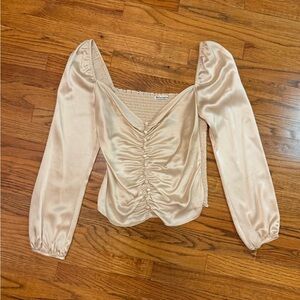 Reformation button front 100% silk long sleeve square neck puff sleeve top nwot